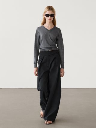 massimodutti, Wide-Leg Cotton and Linen-Blend Trousers