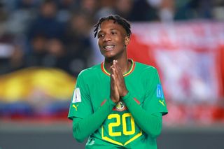 Pape Demba Diop of Senegal reacts during the FIFA U-20 World Cup Argentina 2023 Group C match between Colombia and Senegal at Estadio La Plata on May 27, 2023 in La Plata, Argentina.