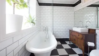 White bathroom with patterned tiles