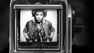 A camera showing an image of Jimi Hendrix from the documentary Icon Music Through the Lens