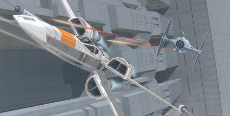 Concept art exploring a Death Star dogfight in Star Wars by Industrial Light & Magic
