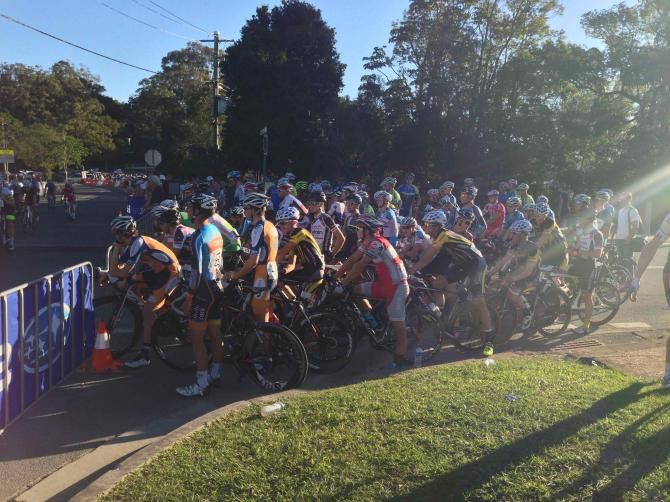 The NRS men's field ready to start the 40-minute criterium that was eventually cancelled due to lack of light