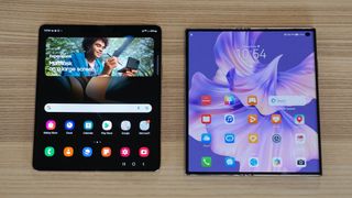 Samsung Galaxy Z Fold 4 and Huawei Mate Xs 2 displays side by side