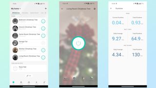 A series of screenshots showing how to control Christmas lights with TP-Link's Kasa app