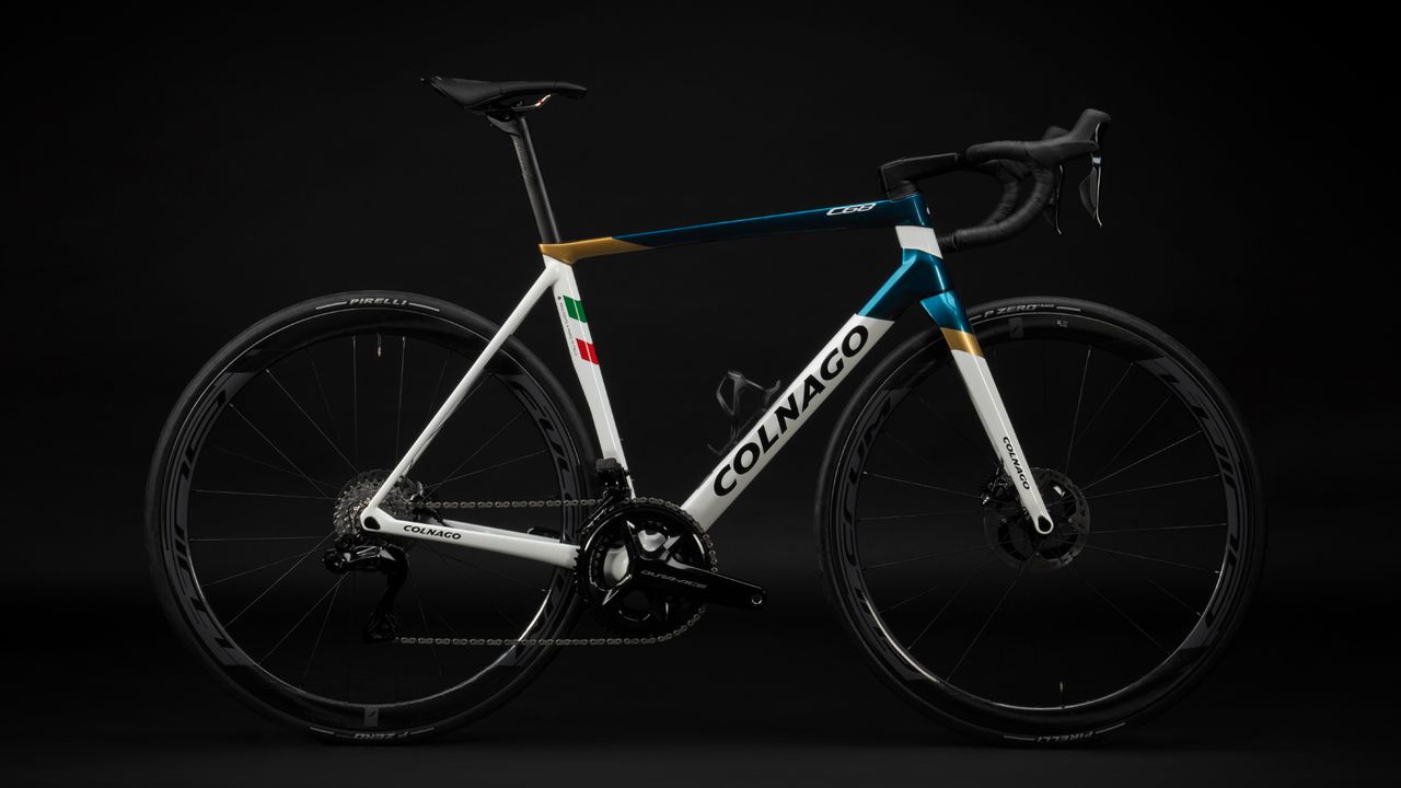 A Colnago C68 on a black background