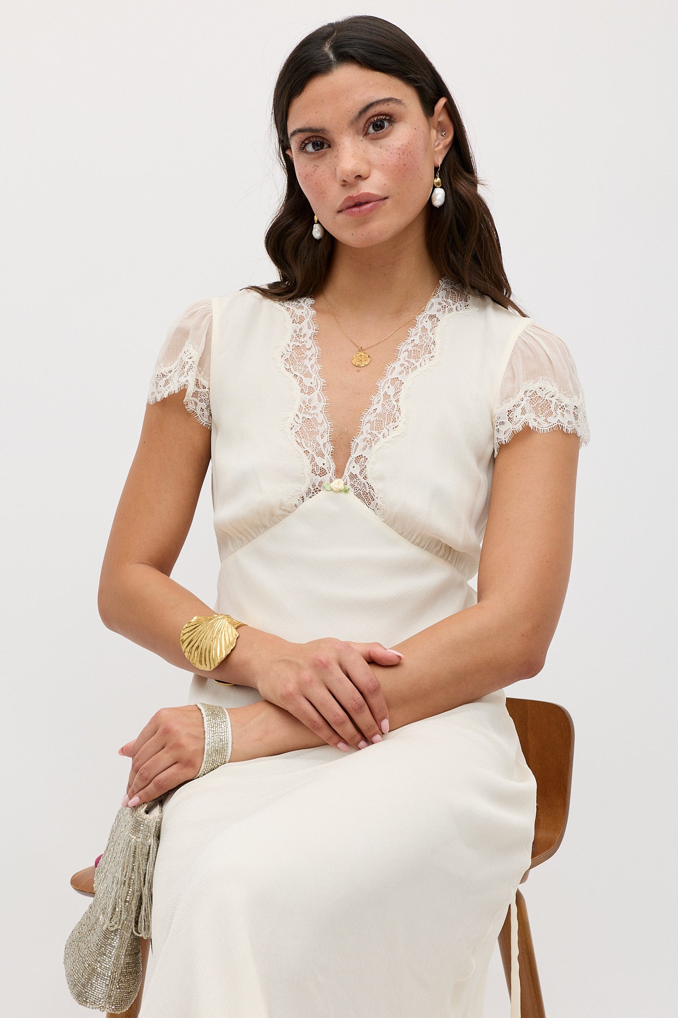 Clarice Chiffon Dress in Ivory Pearl