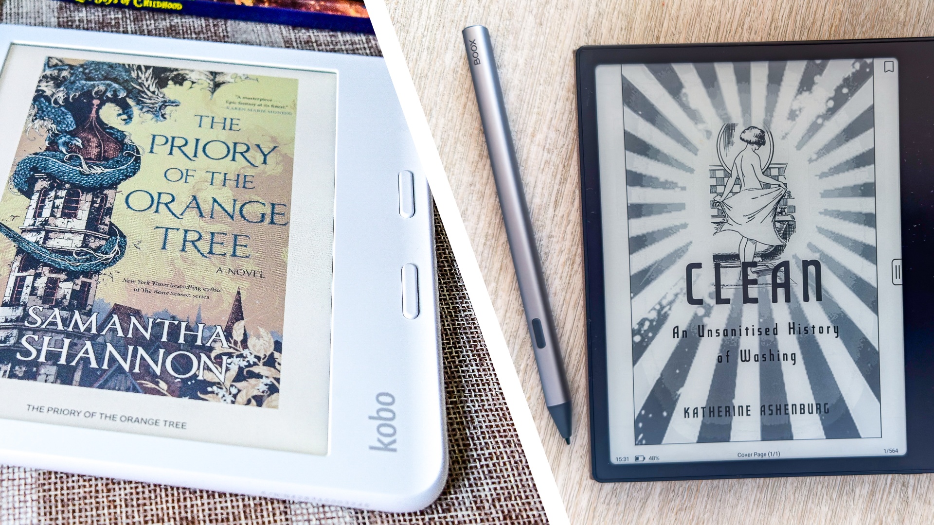 Kobo ereader (left) and Boox e-ink tablet (right)