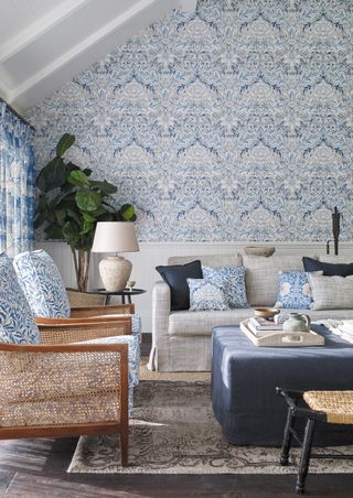 Living room in Simply Severn Wallpaper in Woad by Morris & Co