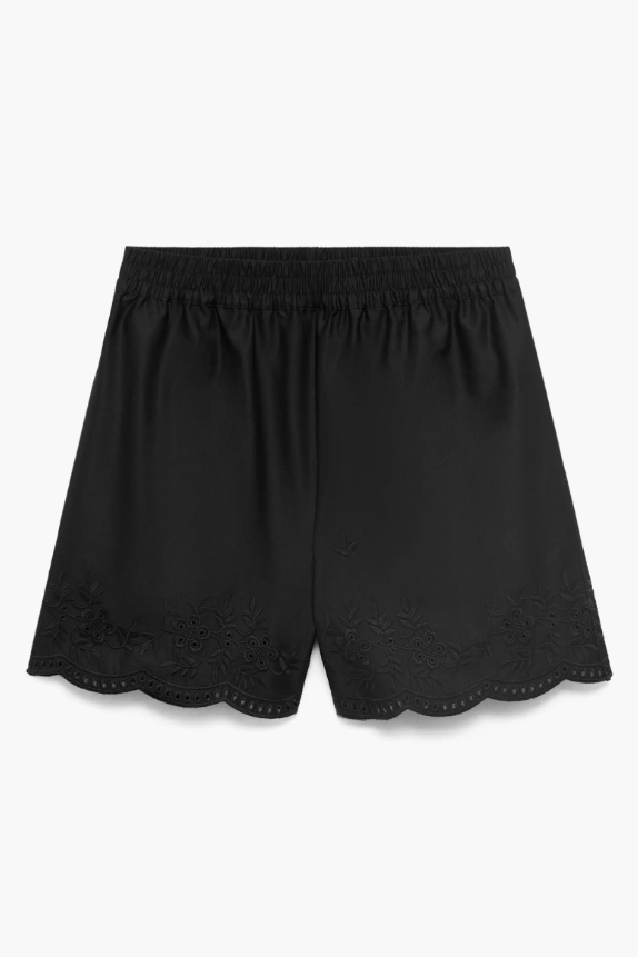 Mango , Embroidered Satin Shorts