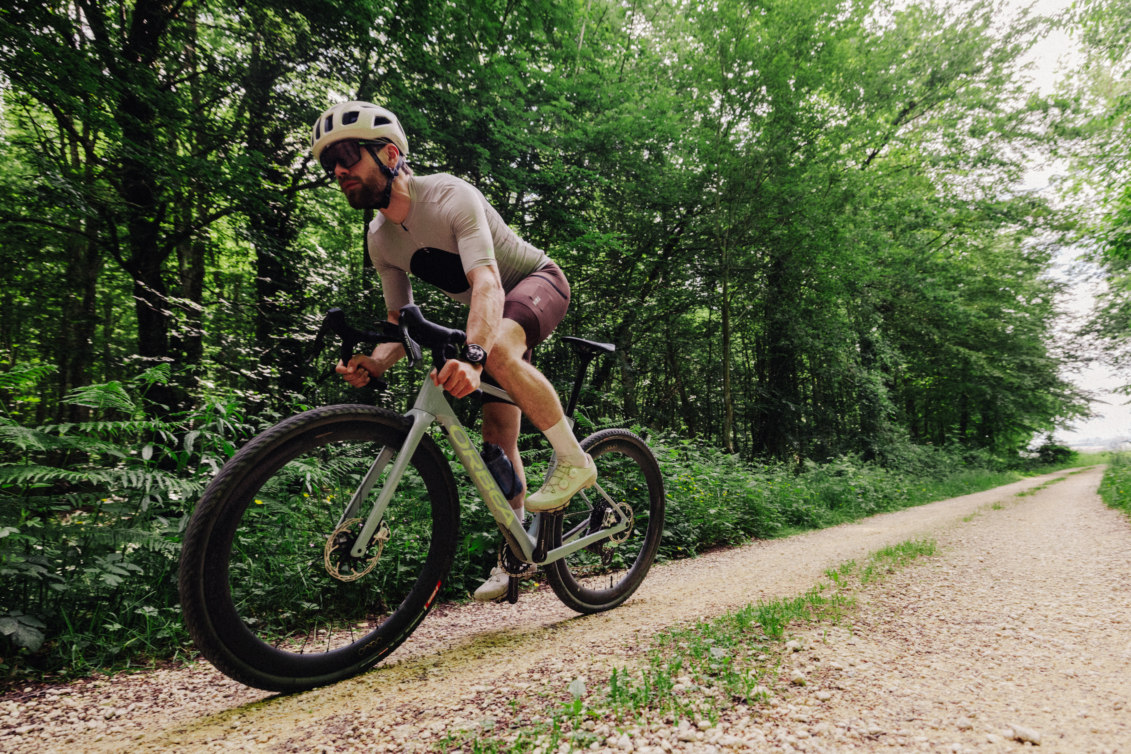 Orbea Terra Race Being ridden on a gravel track in Spain