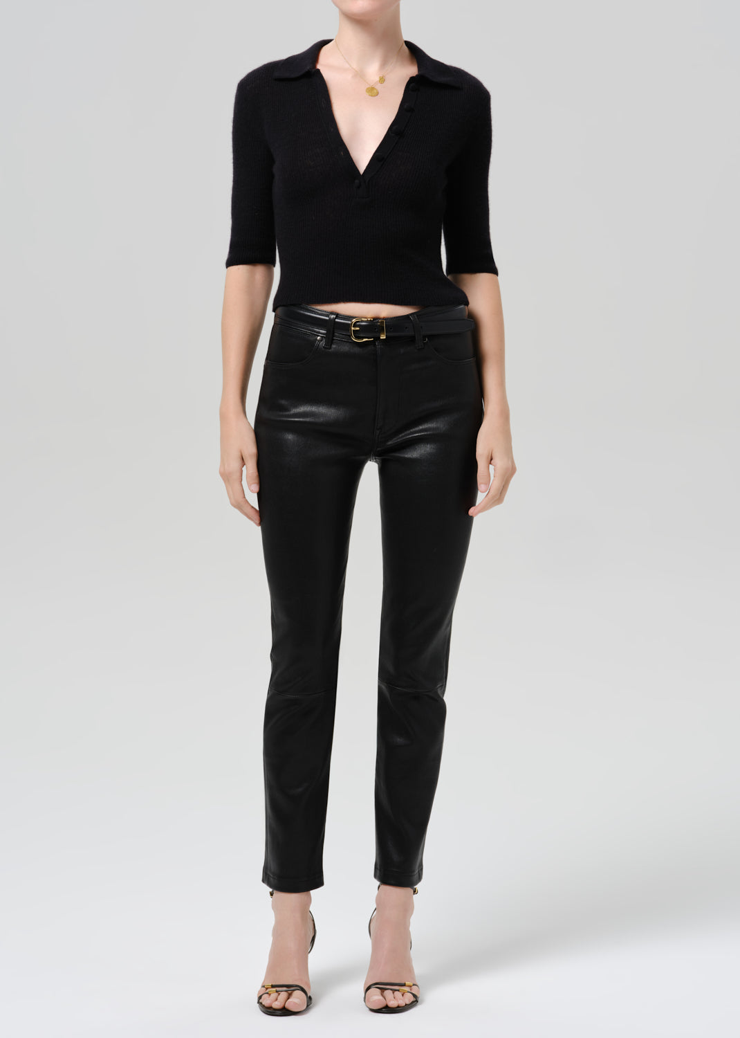 Jen Straight Leather Pant in Black - 23 / Black