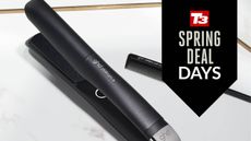 Lifestyle image of the ghd Platinum+ Hair Straightener with a T3 spring deal days badge