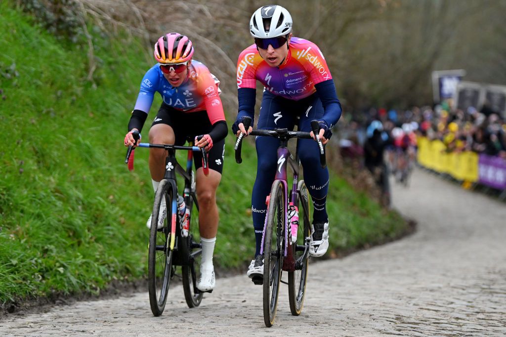 OUDENAARDE BELGIUM APRIL 02 Marlen Reusser of Switzerland and Team SD Worx competes during the 20th Ronde van Vlaanderen Tour des Flandres 2023 Womens Elite a 1566km one day race from Oudenaarde to Oudenaarde UCIWWT on April 02 2023 in Oudenaarde Belgium Photo by Luc ClaessenGetty Images