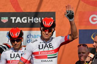Former winner Alexander Kristoff waves to the crowd at the start of Milan-San Remo