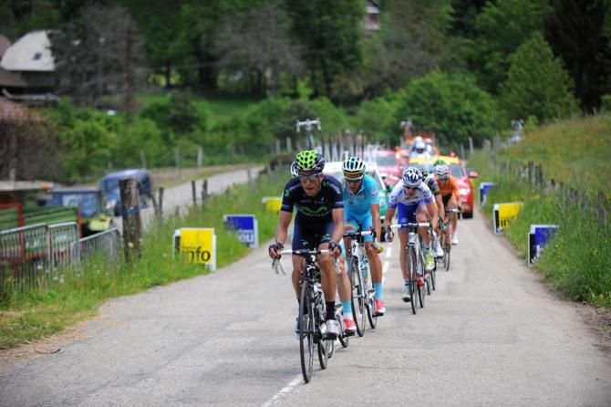 Jos&eacute; Herrada (Movistar) pushes the pace in the breakaway