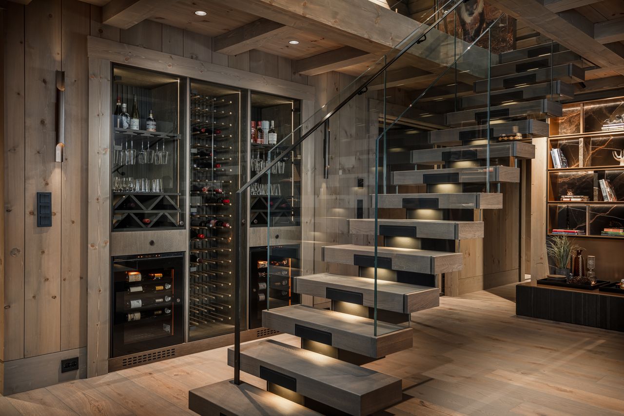 Interior shots of a modern and sleek ski chalet in Geilo