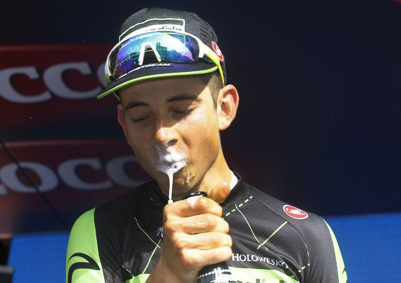Davide Formolo enjoying a sip of prosecco