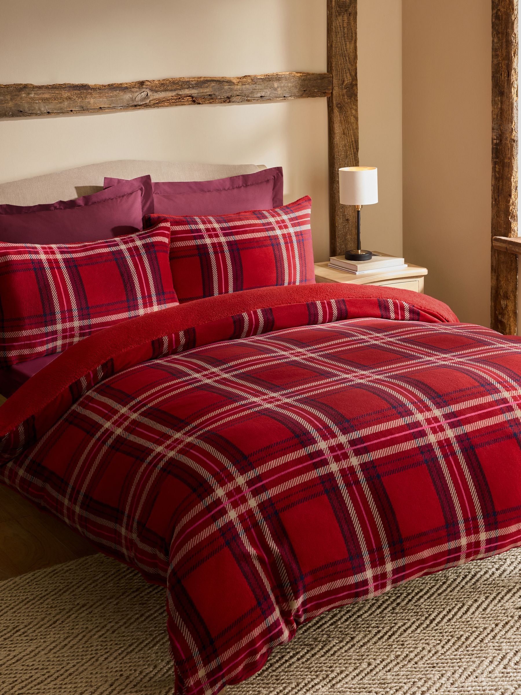 Red Check Fleece Duvet Cover and Pillowcase Set