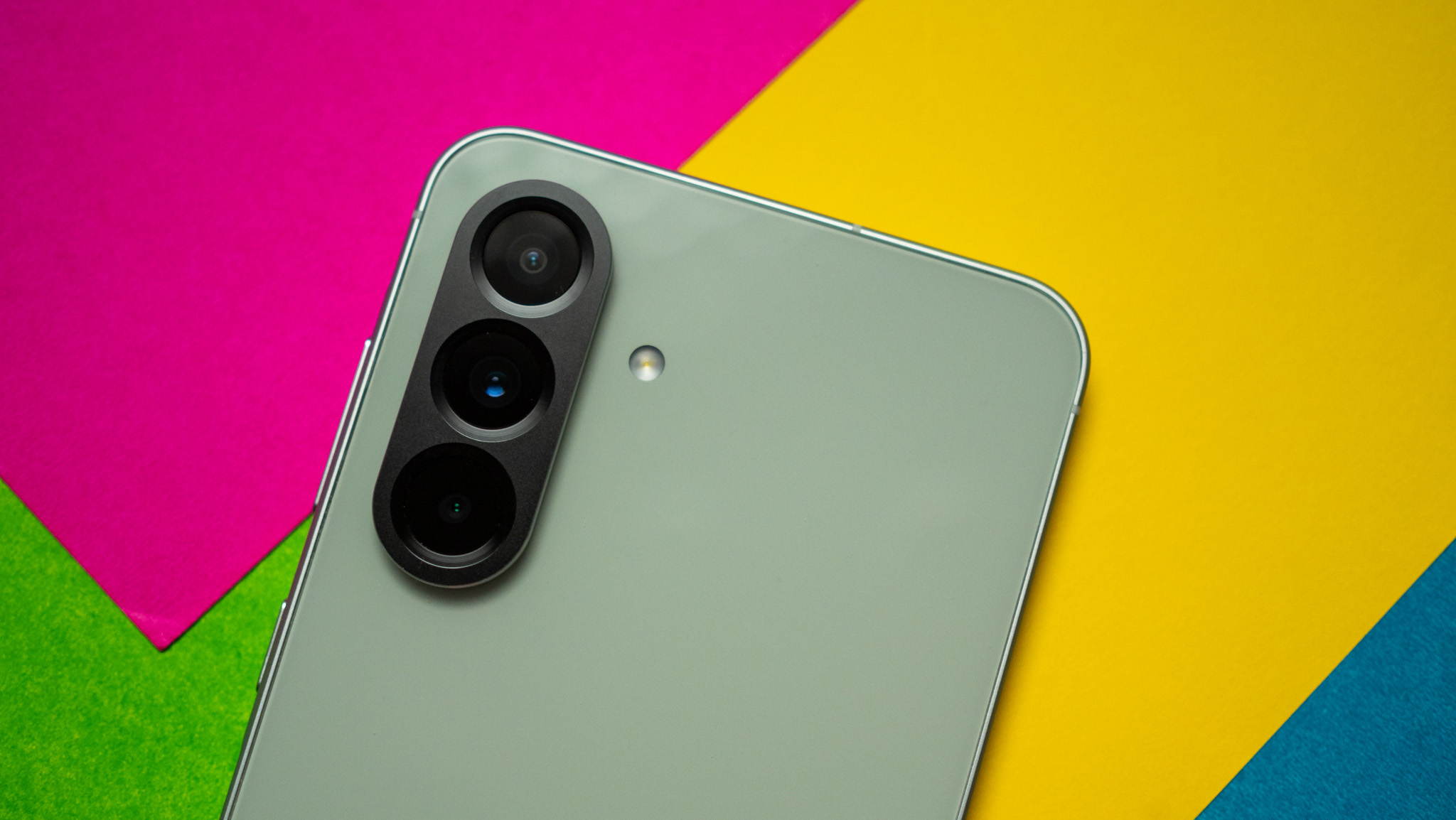 Samsung Galaxy A56 against a colorful background