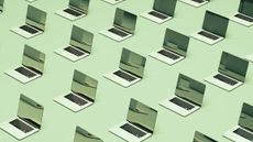 A fleet of laptops in rows