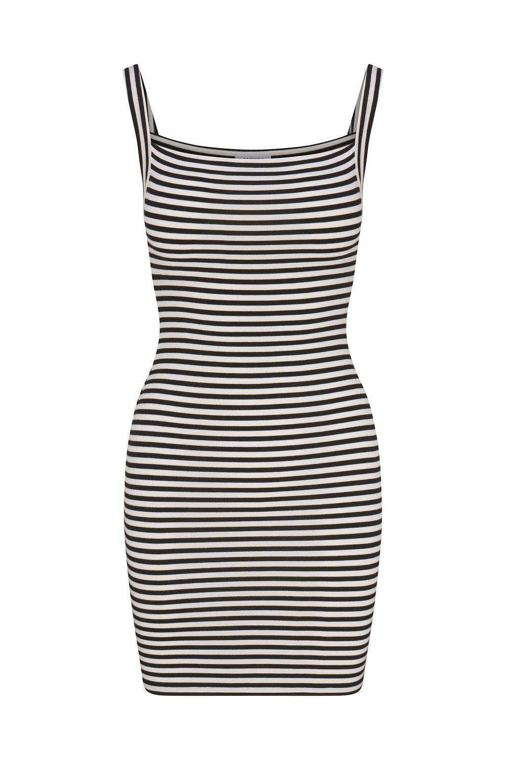 Square Neck Mini Tank Dress in Black & White Stripe Jersey