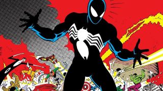 Secret Wars comic cover with black suit Spider-Man