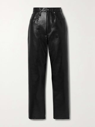 + Net Sustain 90s Pinch Waist Leather-Blend Straight-Leg Pants