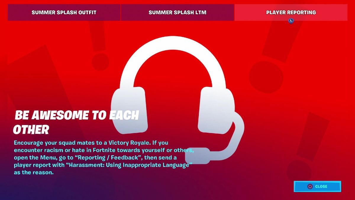 Fortnite In Game Message Encourages Players To Be Awesome To Each Other And Report Harassment Gamesradar - faculty warns over roblox and fortnite online games fais