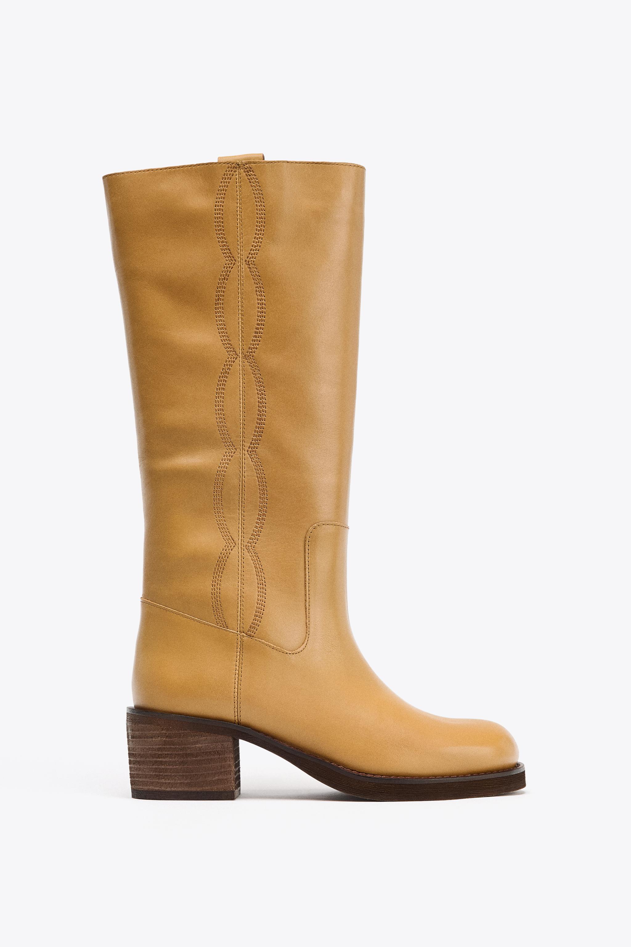 Leather Topstitched Boots