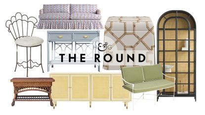 Stylish sunroom furniture, spanning seating, coffee tables, storage, and more, pictured against a white background