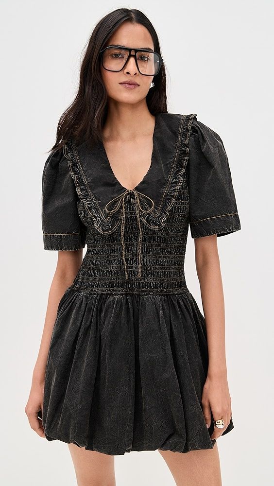 Ganni Garment Dyed Cotton Mini Smock Bubble Dress