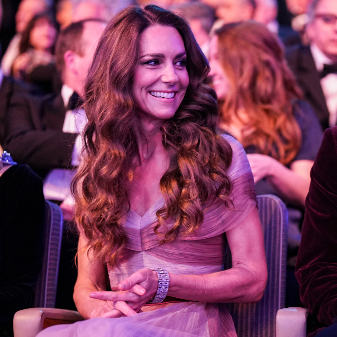 Princess Kate sitting at the BAFTAs in a pink gown