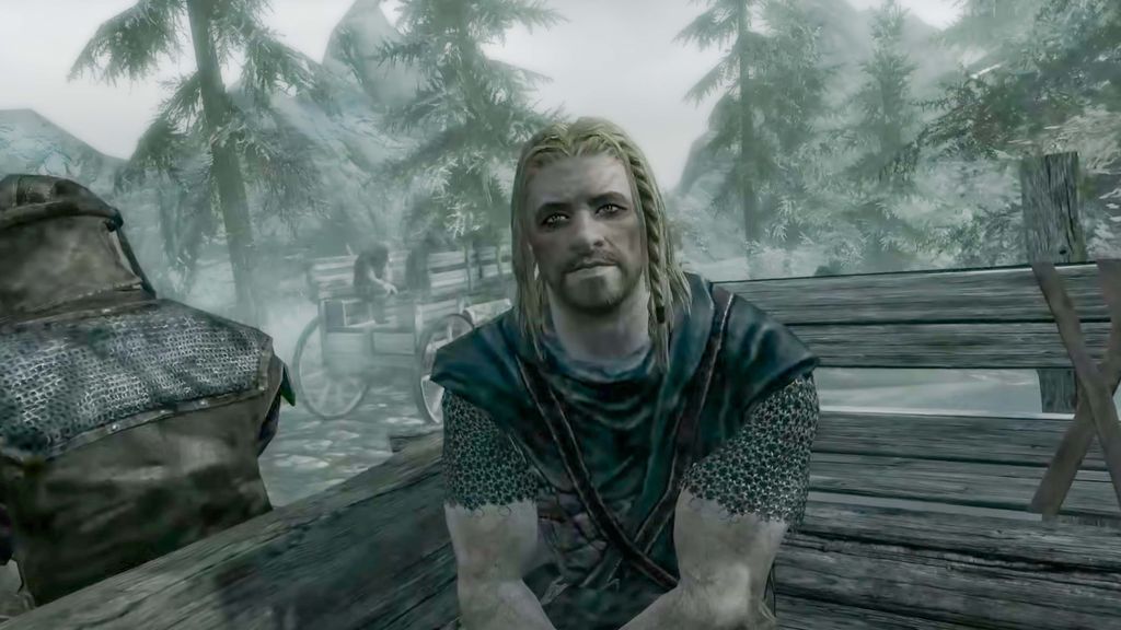 A Screenshot from The Elder Scrolls V: Skyrim showing the opening prisoner in a wagon.