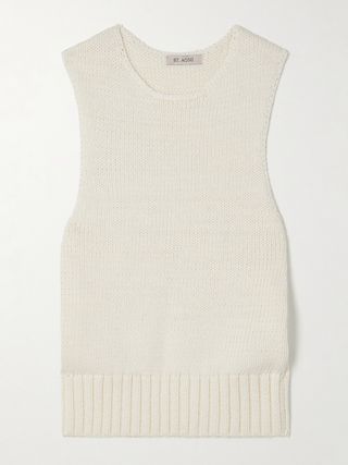 Crocheted Cotton, Linen and Silk-Blend Tank