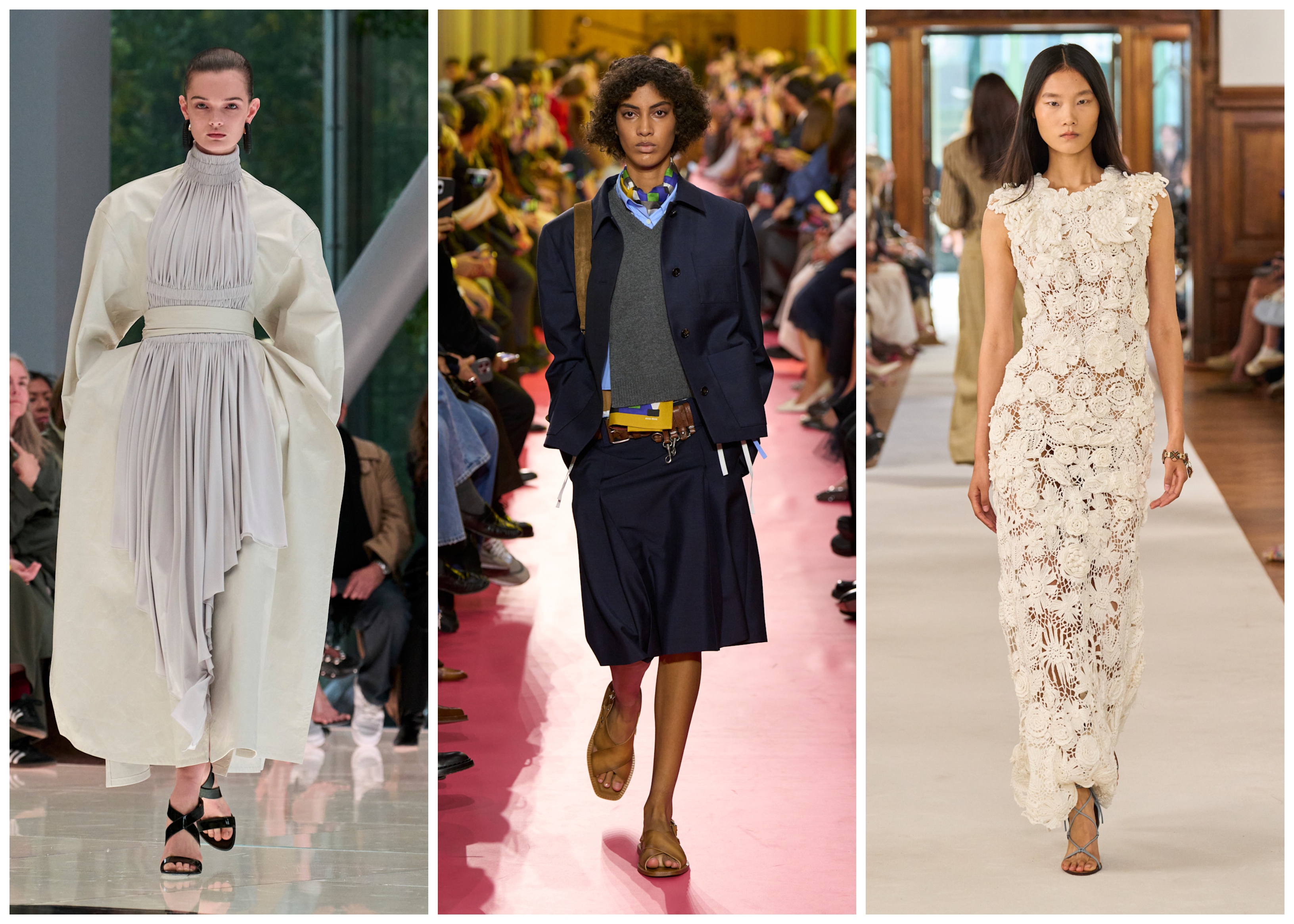 criss-cross sandals on the spring 2026 runways of Ala&amp;iuml;a, Miu Miu, and Ulla Johnson