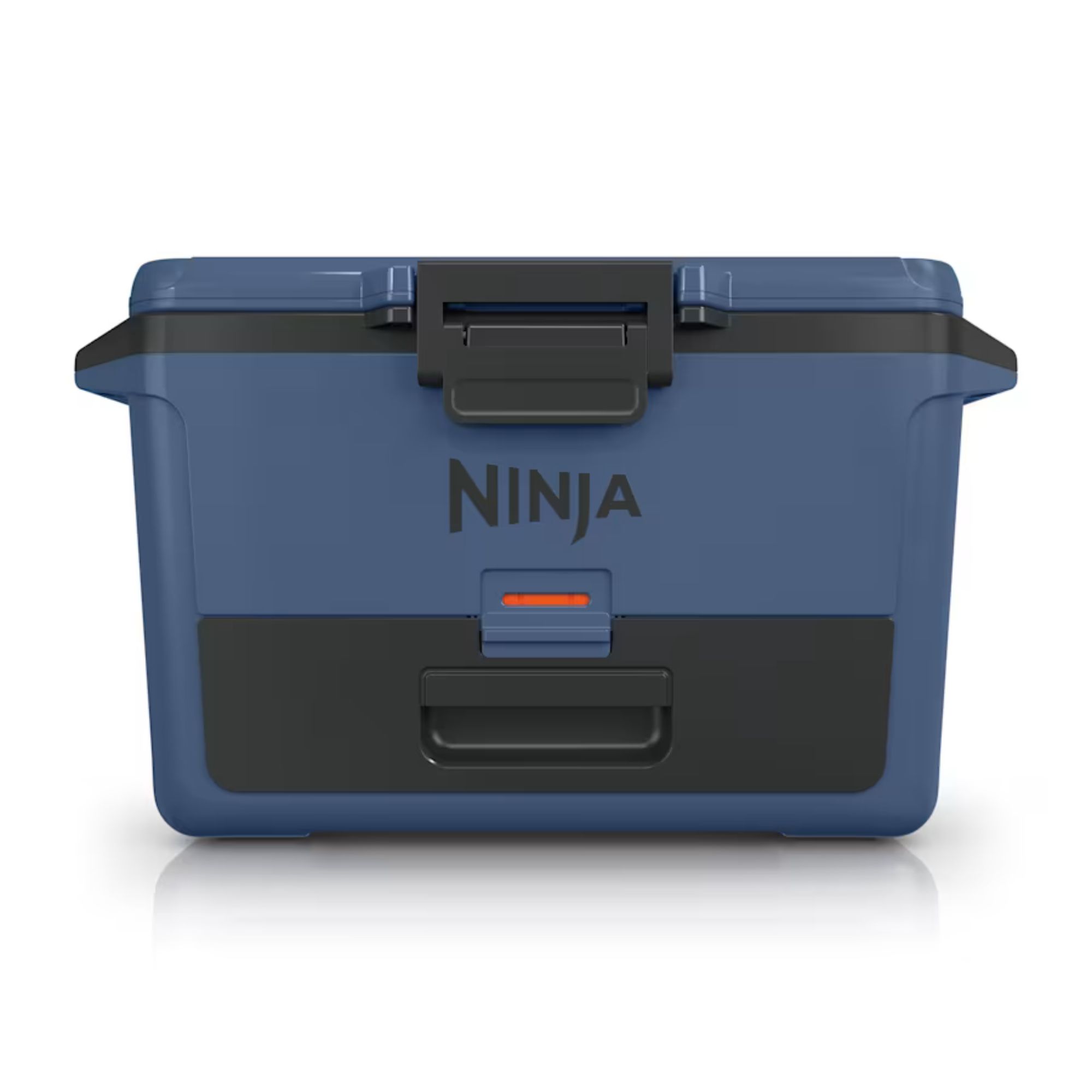 Navy blue hard cooler with black accents