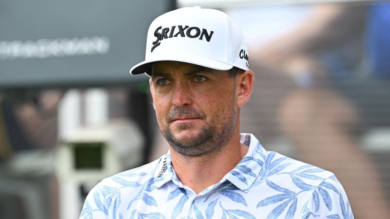 Keegan Bradley of the United States on the first tee during the final round of the TOUR Championship at East Lake Golf Club 