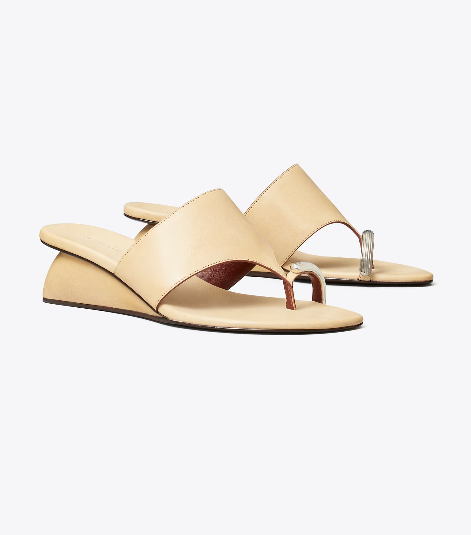 Pierced Wedge Sandal in Beige, Size 9