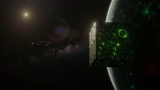 Federation ships meeting a Borg Cube