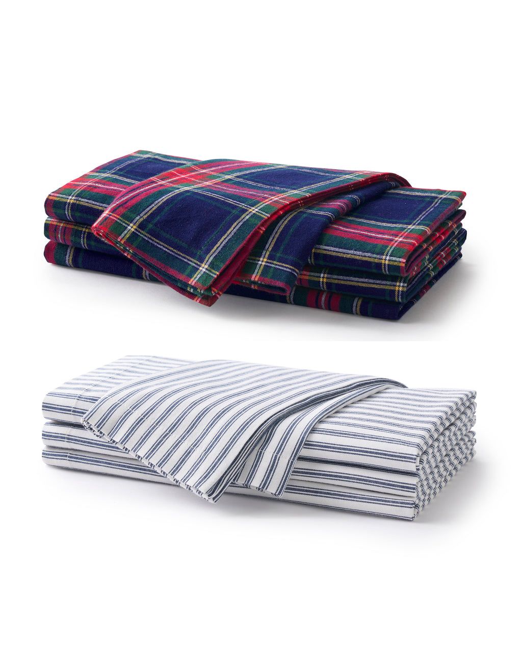 Signature Twill Napkins Set in Windsor Tartan & Navy French Ticking