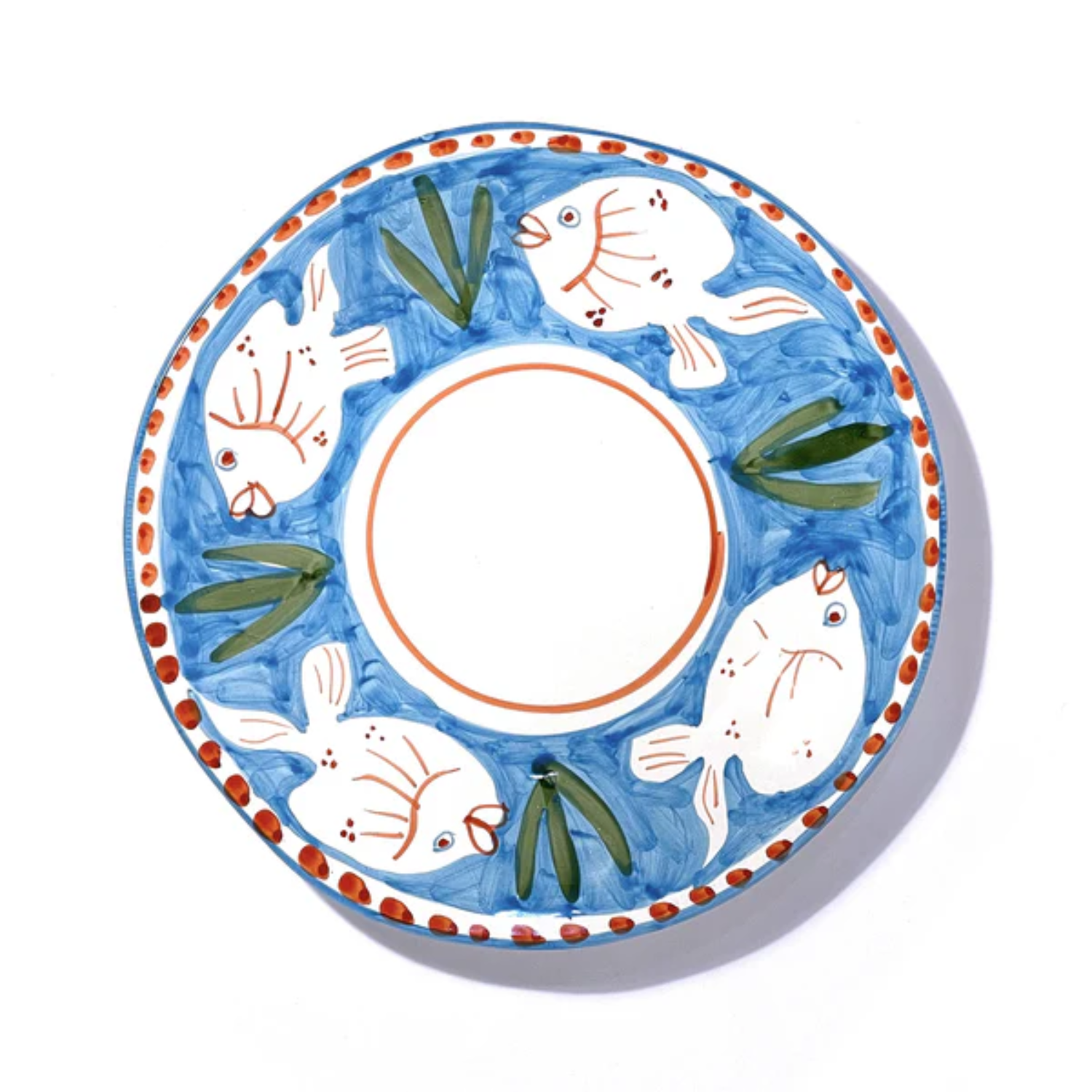 A hand-painted blue plate