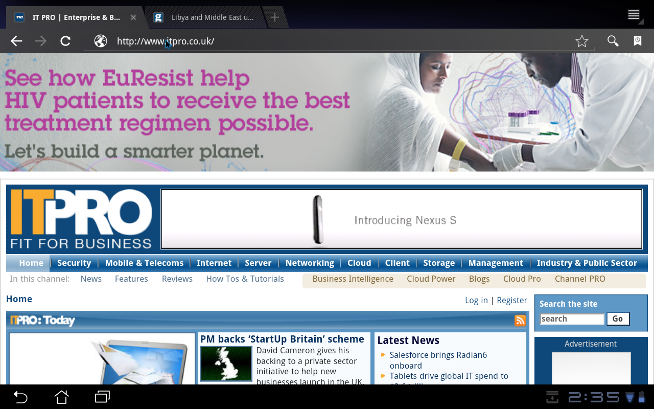 Tabbed browsing in Android 3.0 Honeycomb on the Motorola Xoom