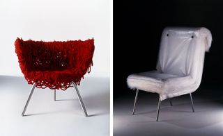 Left, Vermelha Chair, 1998, Right, Cadeira Plástico Bolha, 1995, by the Campana brothers