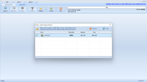 Screenshot of free photo and data recovery software Undelete360
