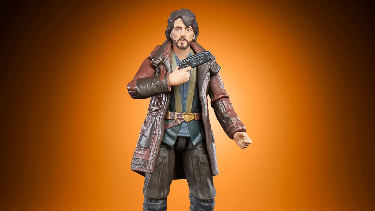 Star Wars The Vintage Collection Cassian Andor action figure on an orange background