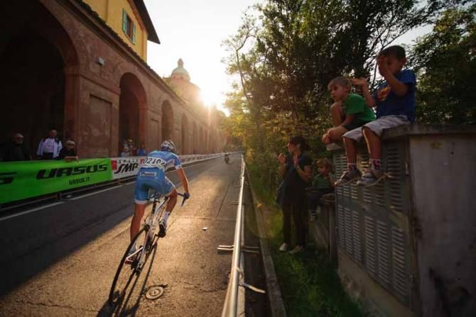Late afternoon sun on the San Luca climb at the Giro dell'Emilia