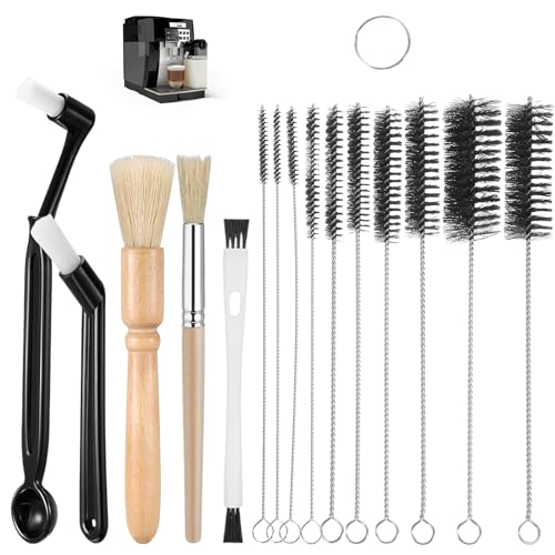 Omevett 15 Pc Coffee Machine Cleaning Brush Set - Espresso & Grinder Brushes With Spoon & Thin Pipe Cleaners
