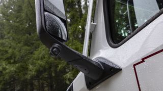 Garmin dēzl DualView dash cam attached to the side of a truck