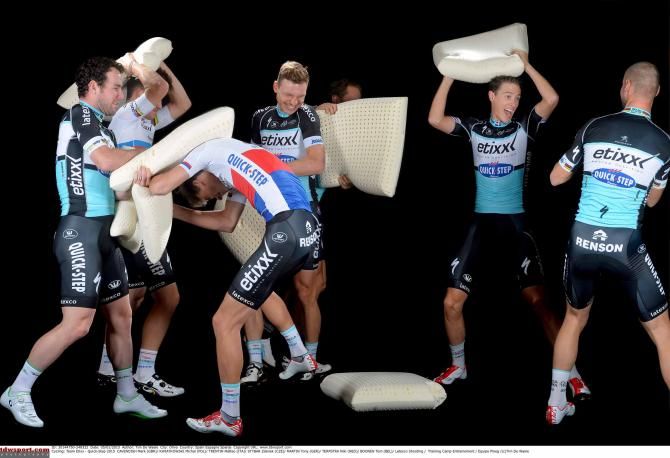 Pillow fighting is a crucial part of Etixx-QuickStep's cross training regimen.