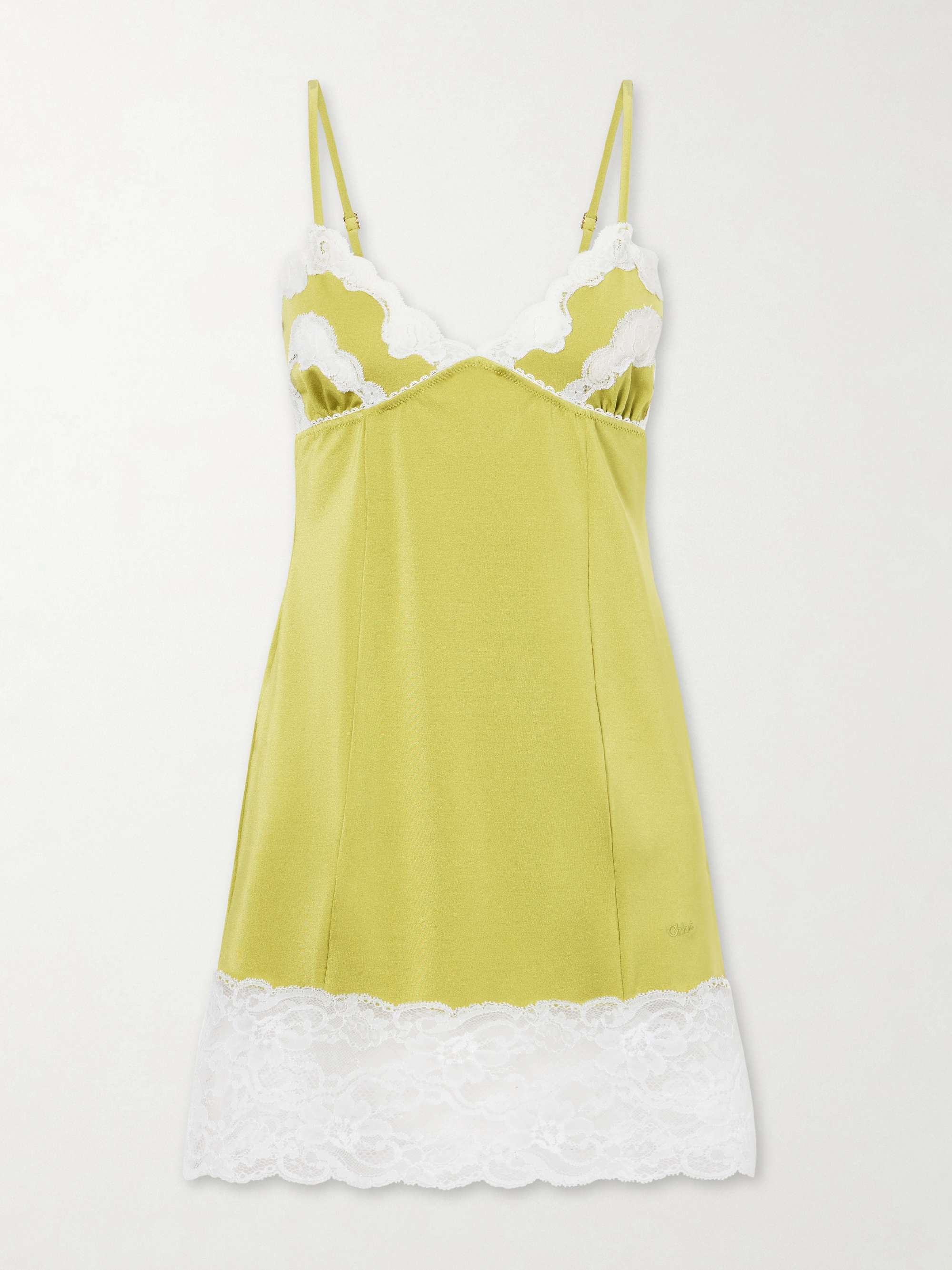 Lace-Trimmed Satin Mini Dress